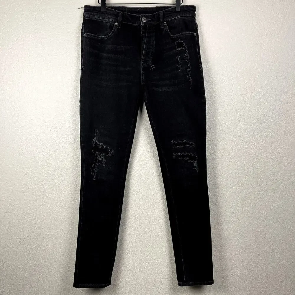Ksubi Van Winkle Trashed Noir Skinny Jeans Distressed 32